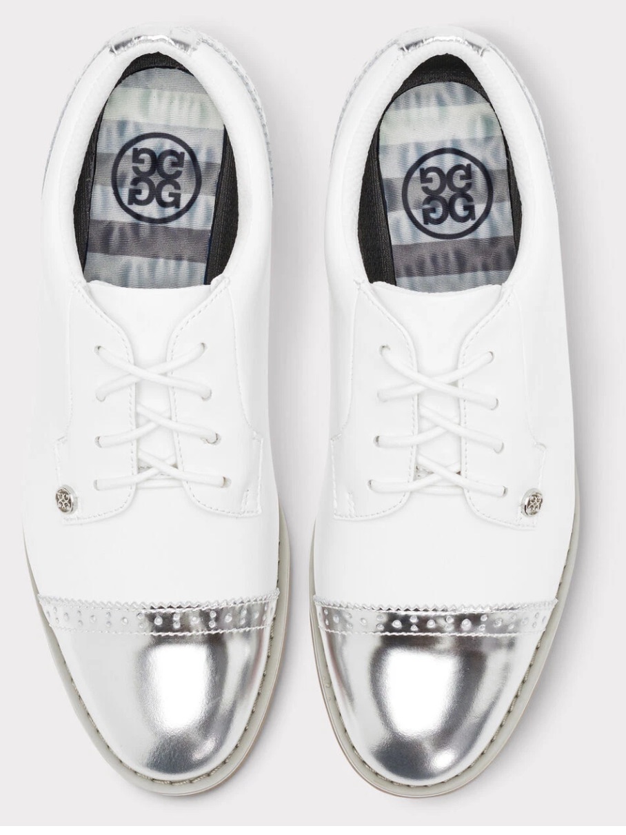 G/Fore Women’s Gallivanter Cap Toe Golf Shoe In White And Silver Nwt Size 10.5